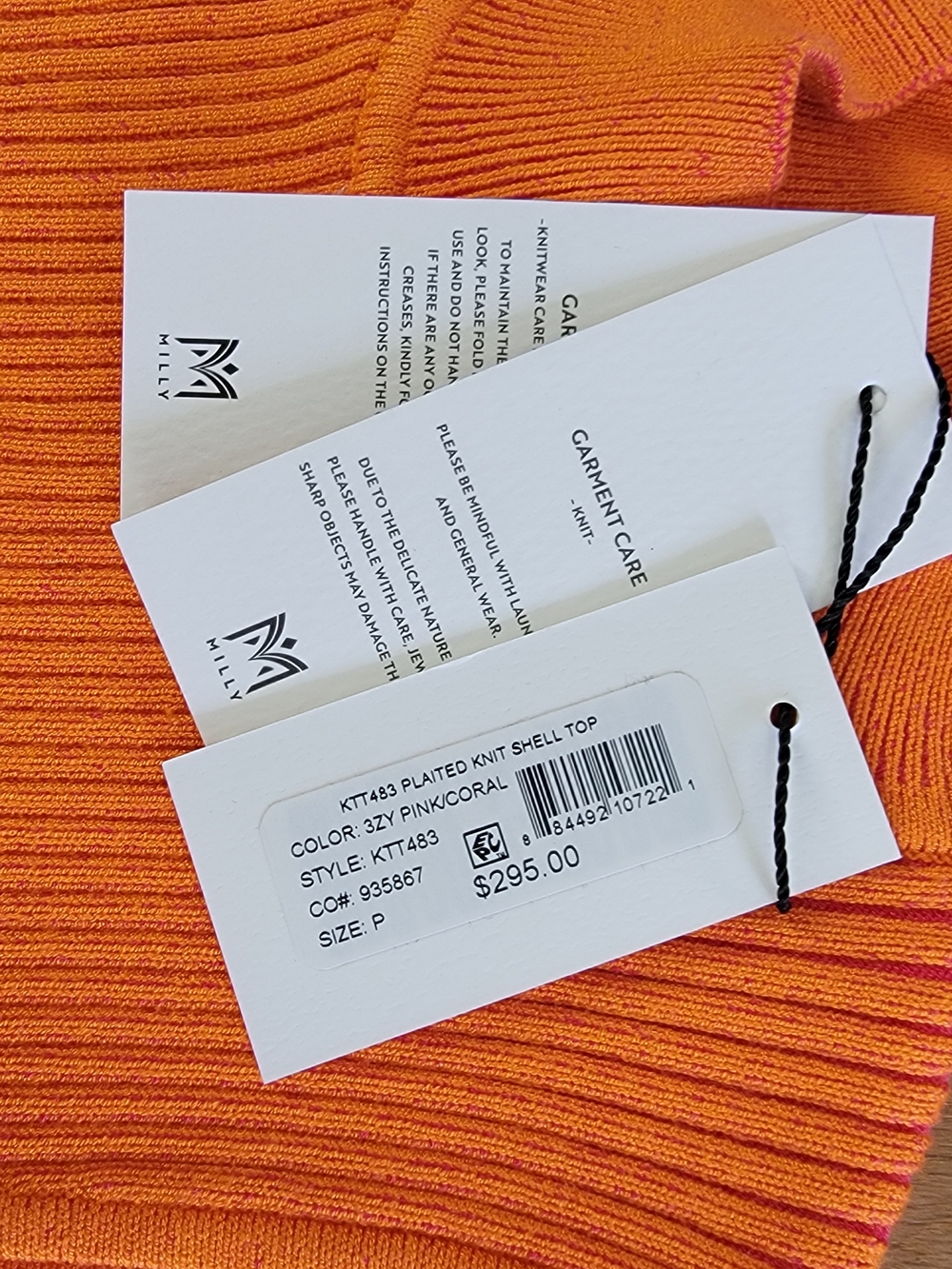 Milly Orange And Pink Ribbed Mock Neck Sleeveless Sweater Tank - Picture 8 of 11